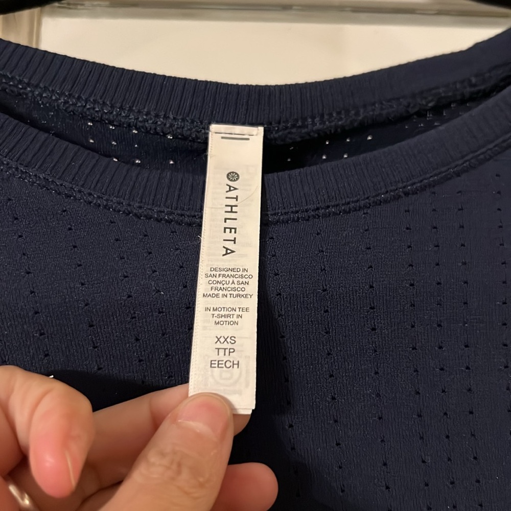 Athleta Navy Blue Shirt size XXS with breathable holes - Picture 2 of 5